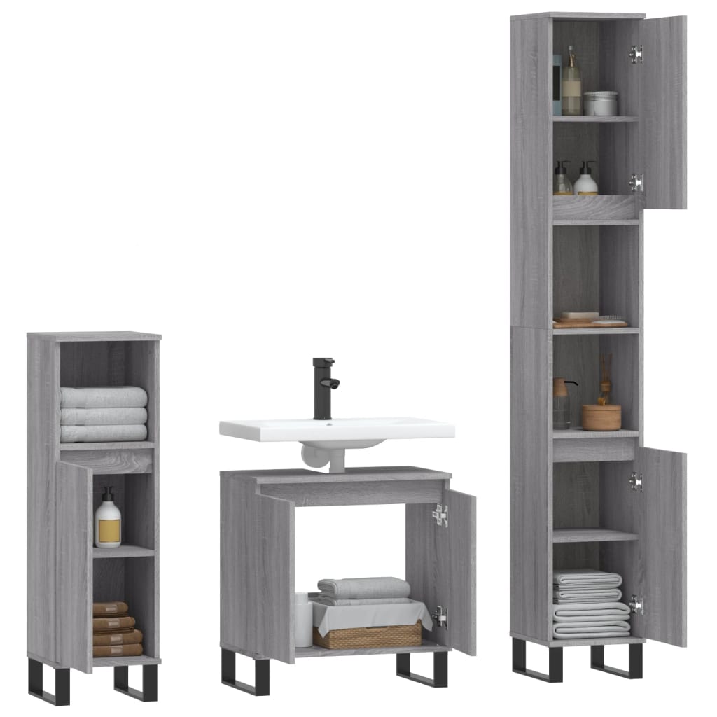 vidaXL Set de muebles de baño 3 pzas madera contrachapada gris sonoma