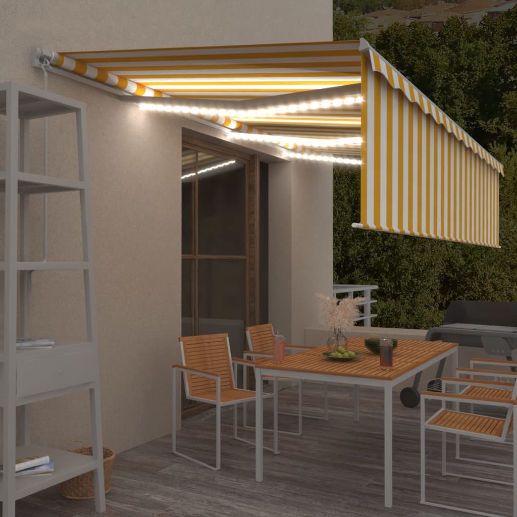 vidaXL Toldo retráctil manual con persiana y LED amarillo blanco 6x3 m