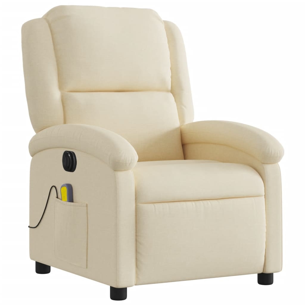 vidaXL Sillón reclinable de masaje eléctrico tela color crema