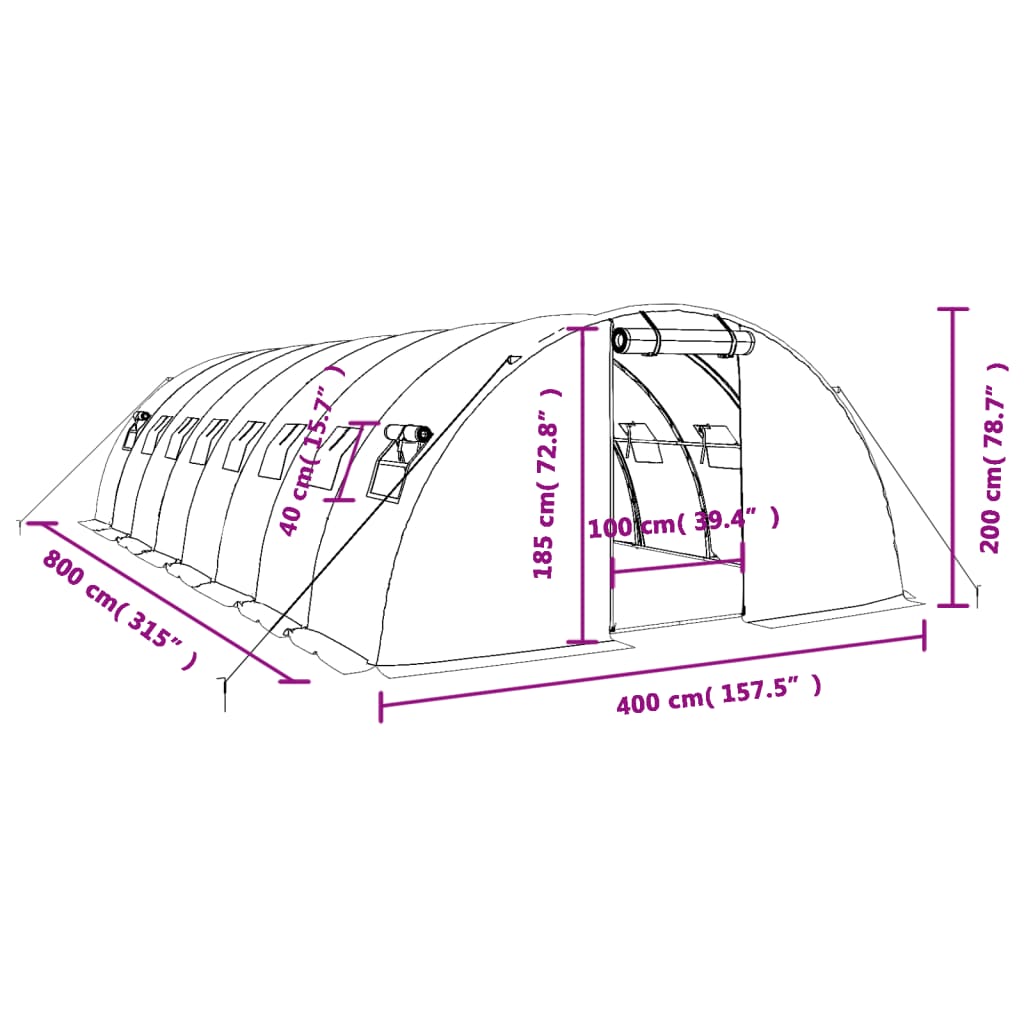 vidaXL Invernadero con estructura de acero verde 32 m² 8x4x2 m