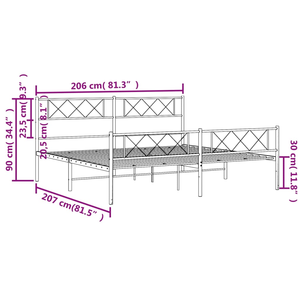 vidaXL Estructura cama sin colchón con estribo metal blanco 200x200 cm