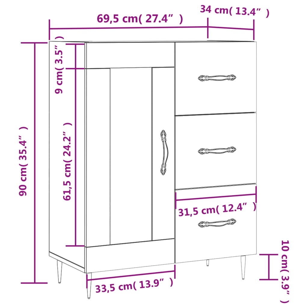 vidaXL Aparador de madera de ingeniería negro 69,5x34x90 cm