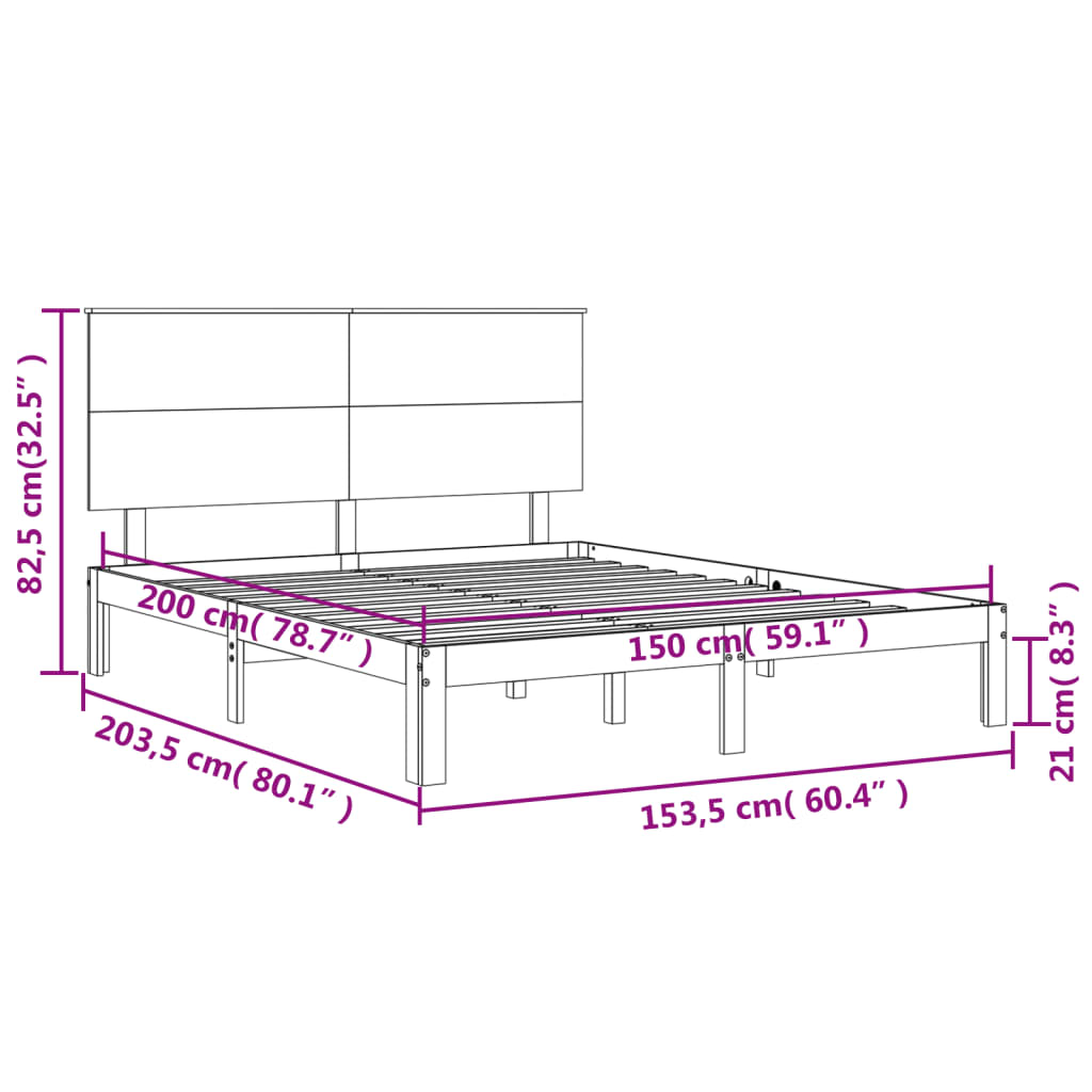 vidaXL Estructura de cama matrimonio con cabecero madera maciza blanco