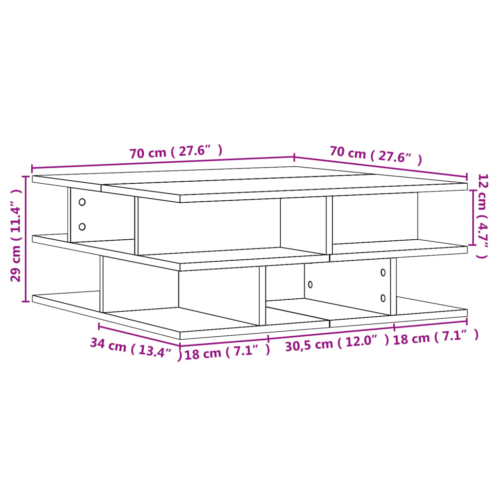 vidaXL Mesa de centro madera de ingeniería gris hormigón 70x70x29 cm