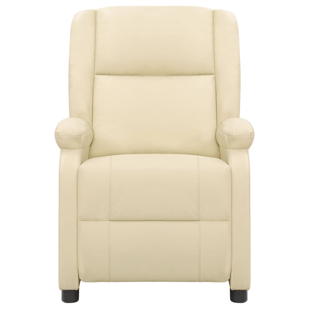 vidaXL Sillón de masaje elevable cuero auténtico blanco crema