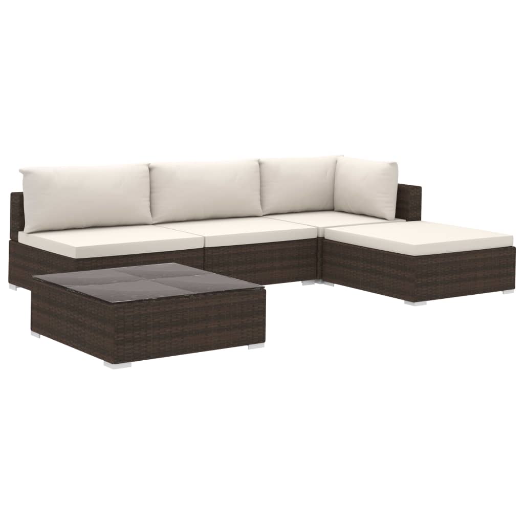 vidaXL Set muebles de jardín 5 piezas y cojines ratán sintético marrón