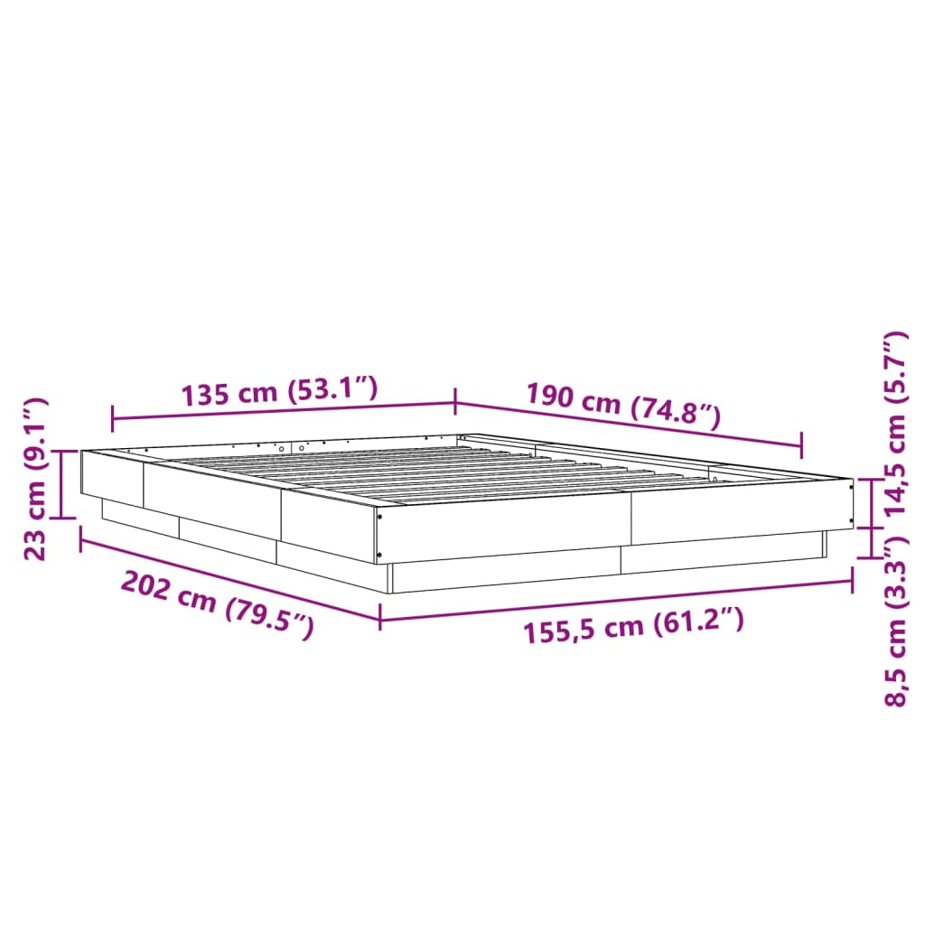 vidaXL Estructura de cama con LED madera ingeniería blanco 135x190 cm