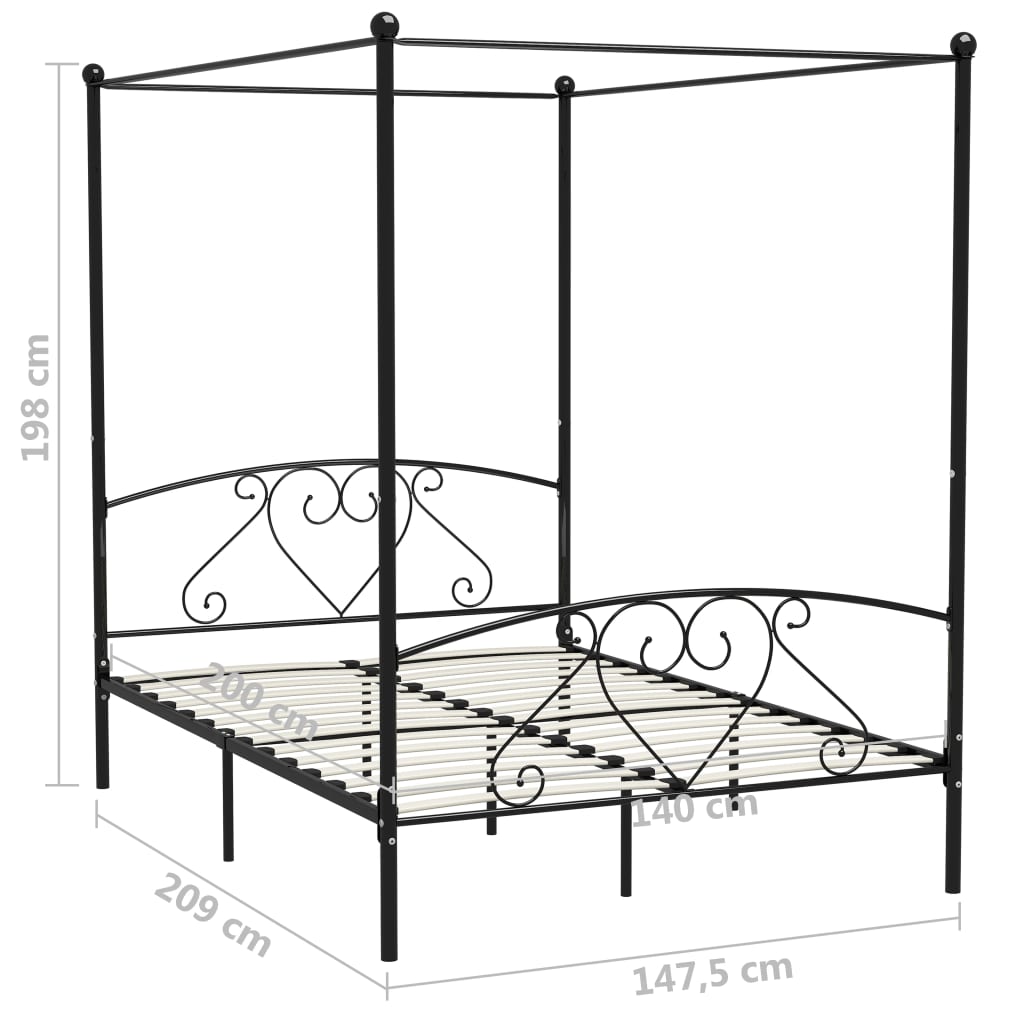 vidaXL Estructura cama con dosel sin colchón metal negro 140x200 cm