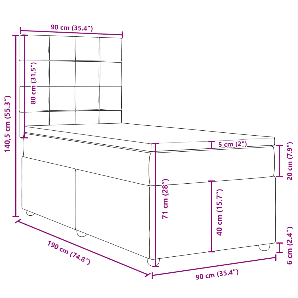 vidaXL Cama box spring con colchón tela color crema 90x190 cm