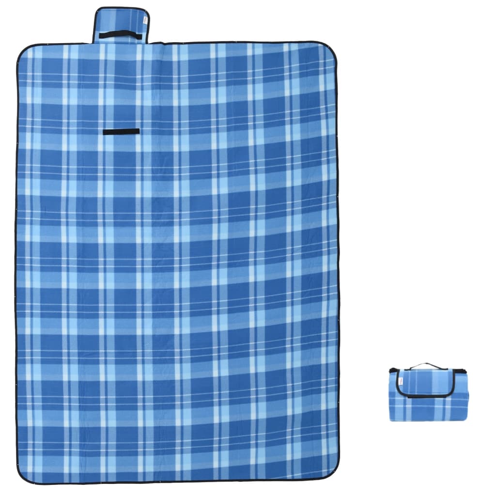 vidaXL Manta de picnic plegable de cuadros terciopelo azul 200x150 cm