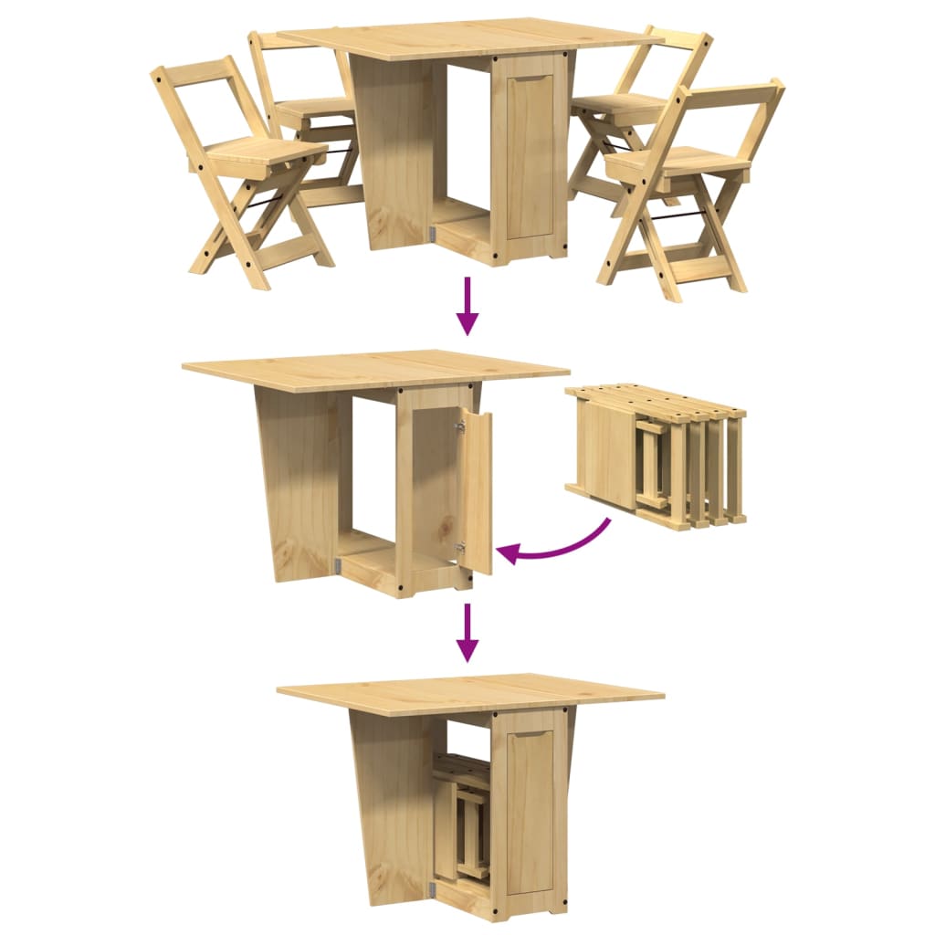 vidaXL Set comedor plegable mariposa 5 pzas Corona madera pino marrón