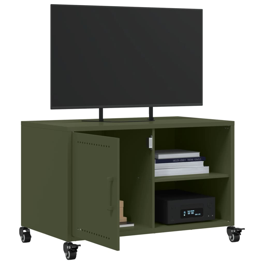 vidaXL Mueble de TV de acero verde oliva 68x39x43,5 cm