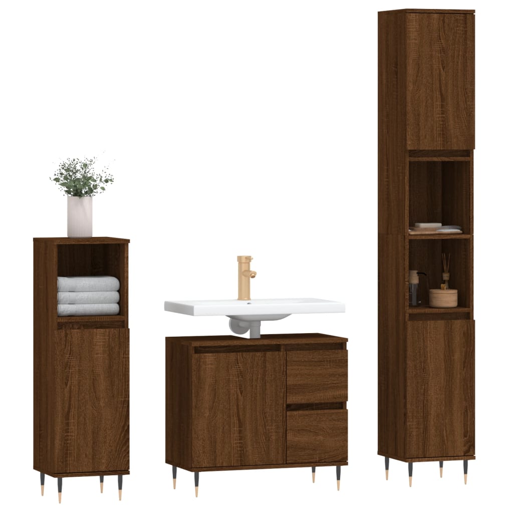 vidaXL Set de muebles baño 3 pzas madera contrachapada roble marrón