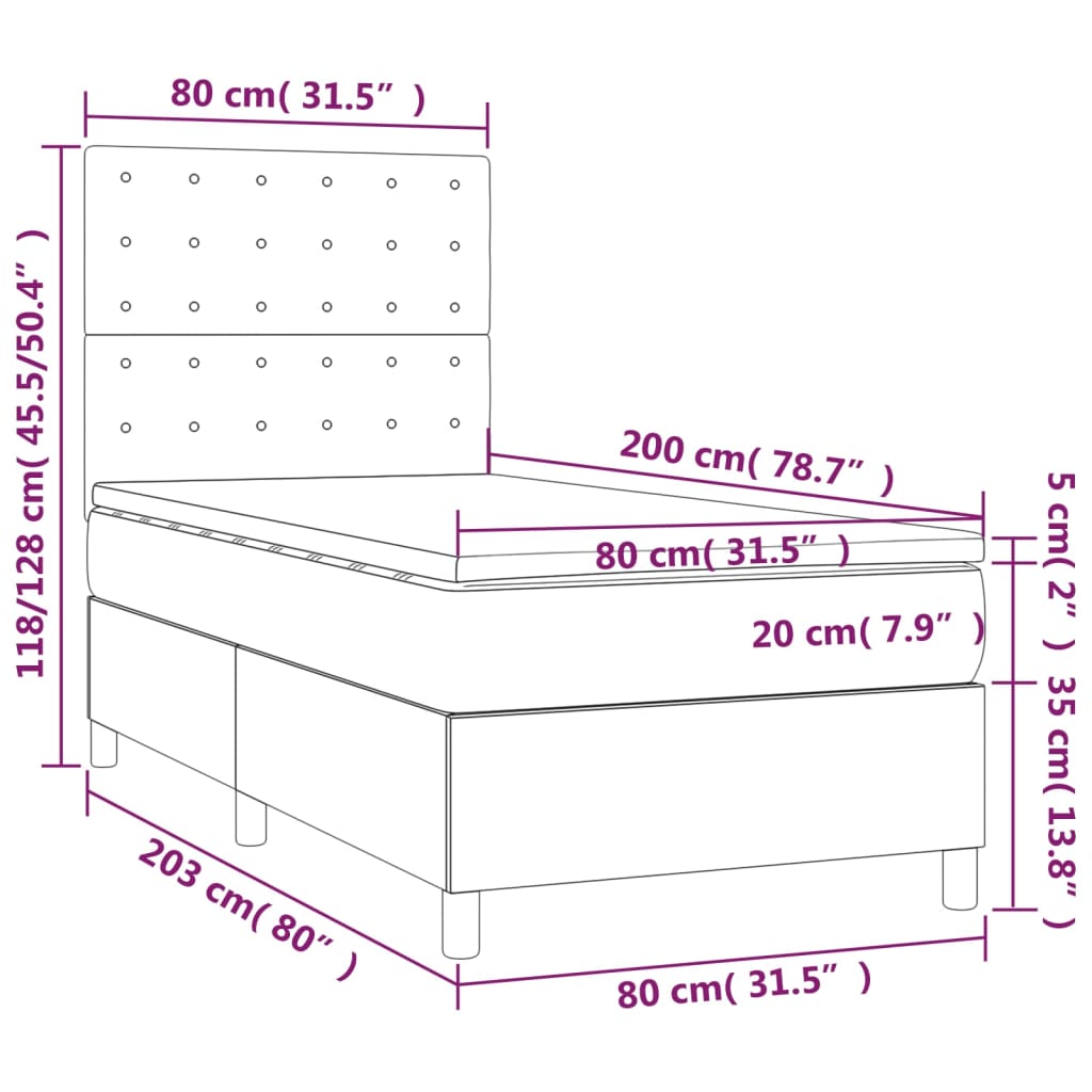 vidaXL Cama box spring con colchón tela marrón oscuro 80x200 cm