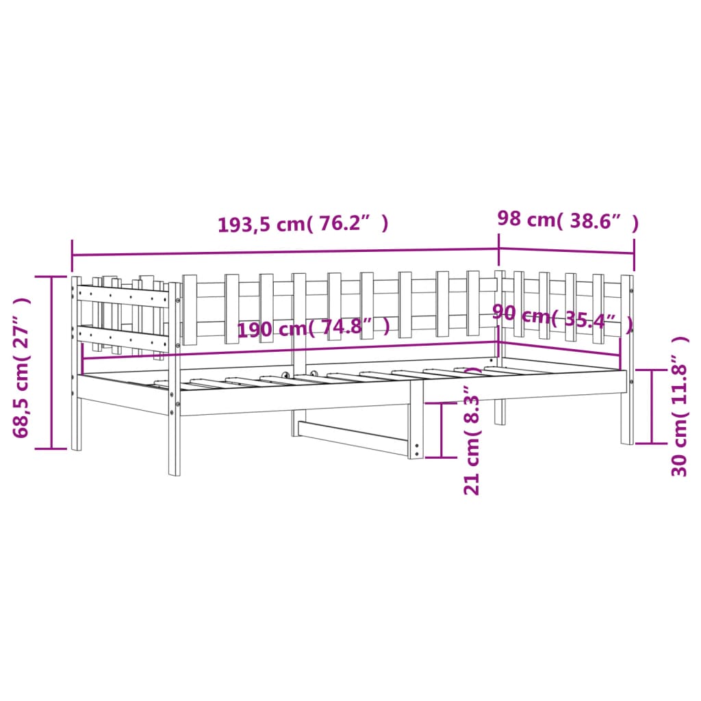 vidaXL Sofá cama sin colchón madera maciza de pino blanco 90x190 cm