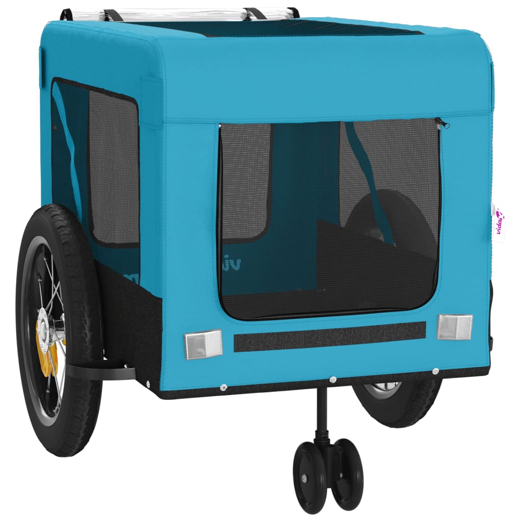 vidaXL Remolque de bicicleta mascotas hierro tela Oxford azul negro