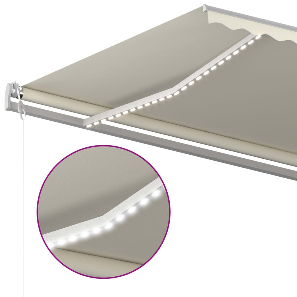 vidaXL Toldo retráctil manual con luz LED crema 5x3 m