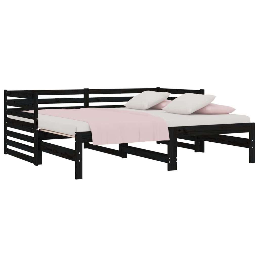 vidaXL Sofá cama extraíble madera maciza de pino negro 2x(90x190) cm