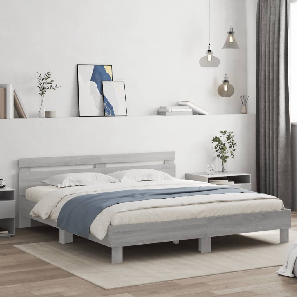 vidaXL Cama con cabecero madera de ingeniería gris Sonoma 160x200 cm