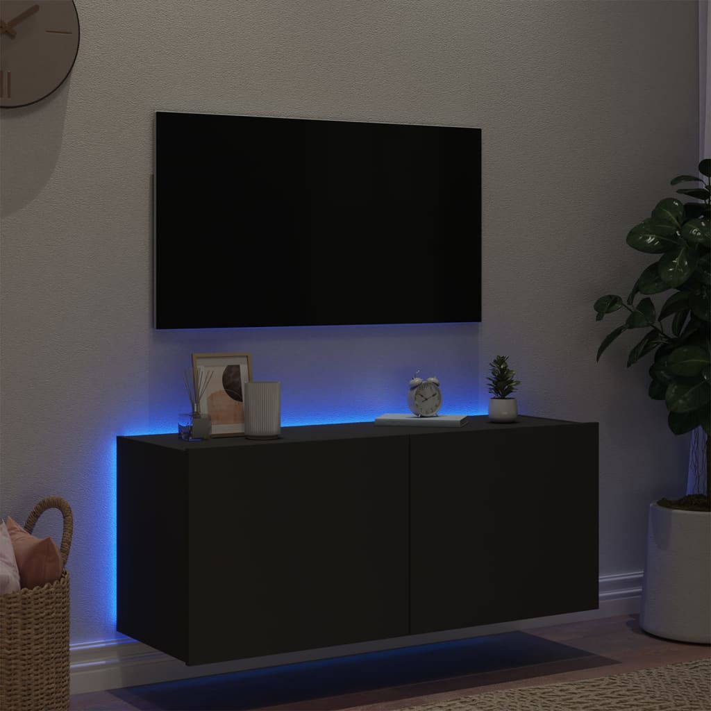 vidaXL Mueble de TV de pared con luces LED negro 100x35x41 cm