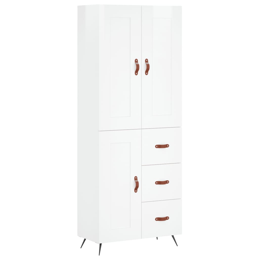 vidaXL Aparador alto madera contrachapada blanco brillo 69,5x34x180 cm