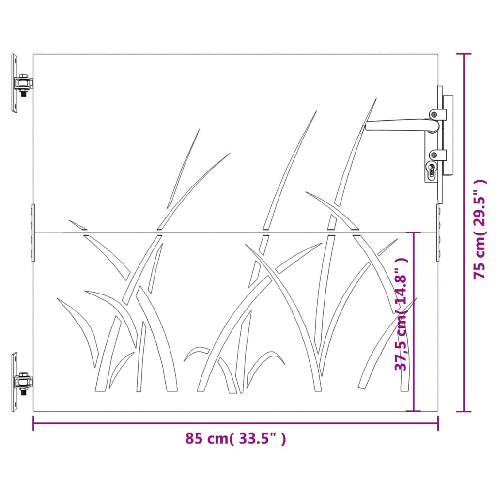 vidaXL Puerta de jardín acero corten diseño hierba 85x75 cm