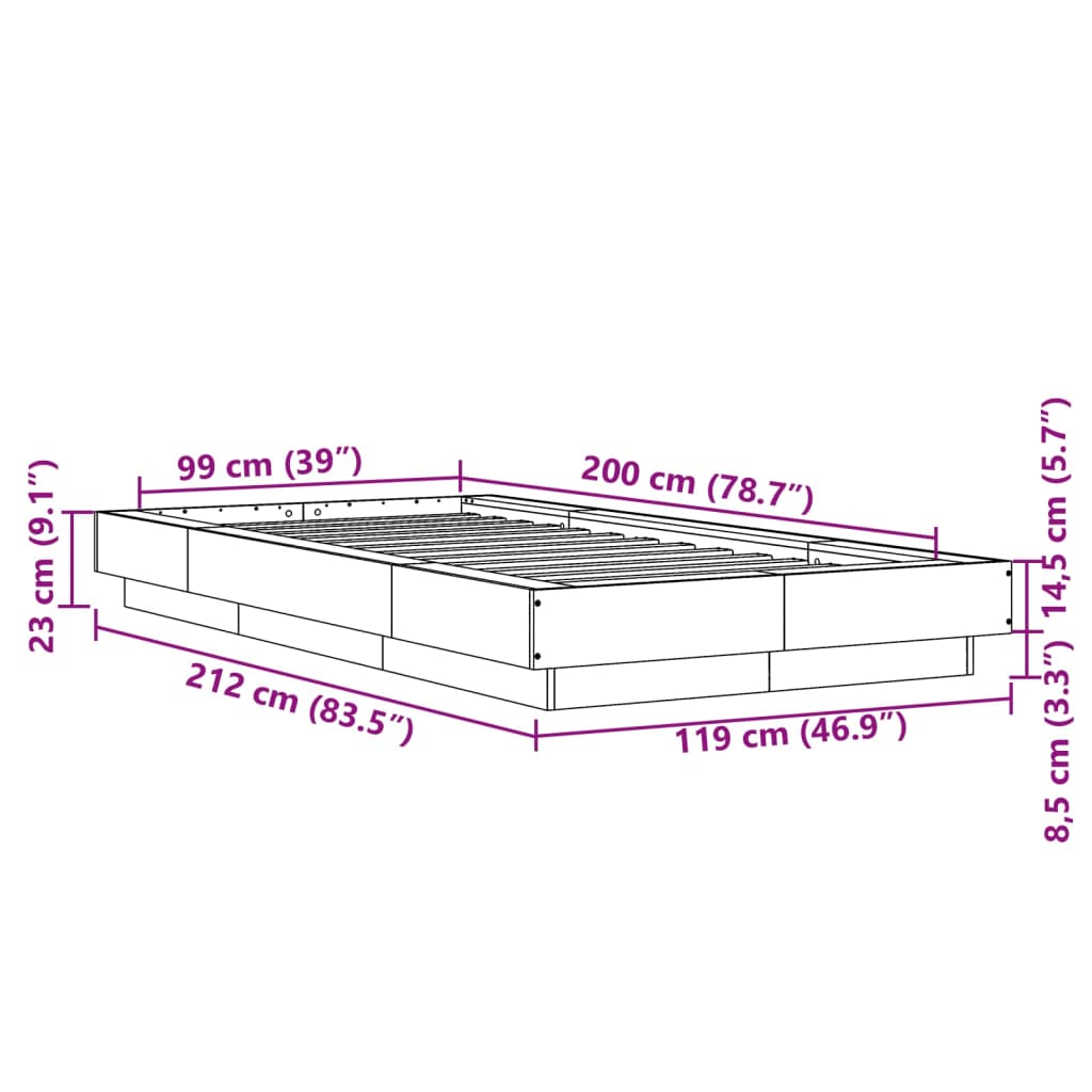 vidaXL Estructura de cama madera de ingeniería negra 100x200 cm