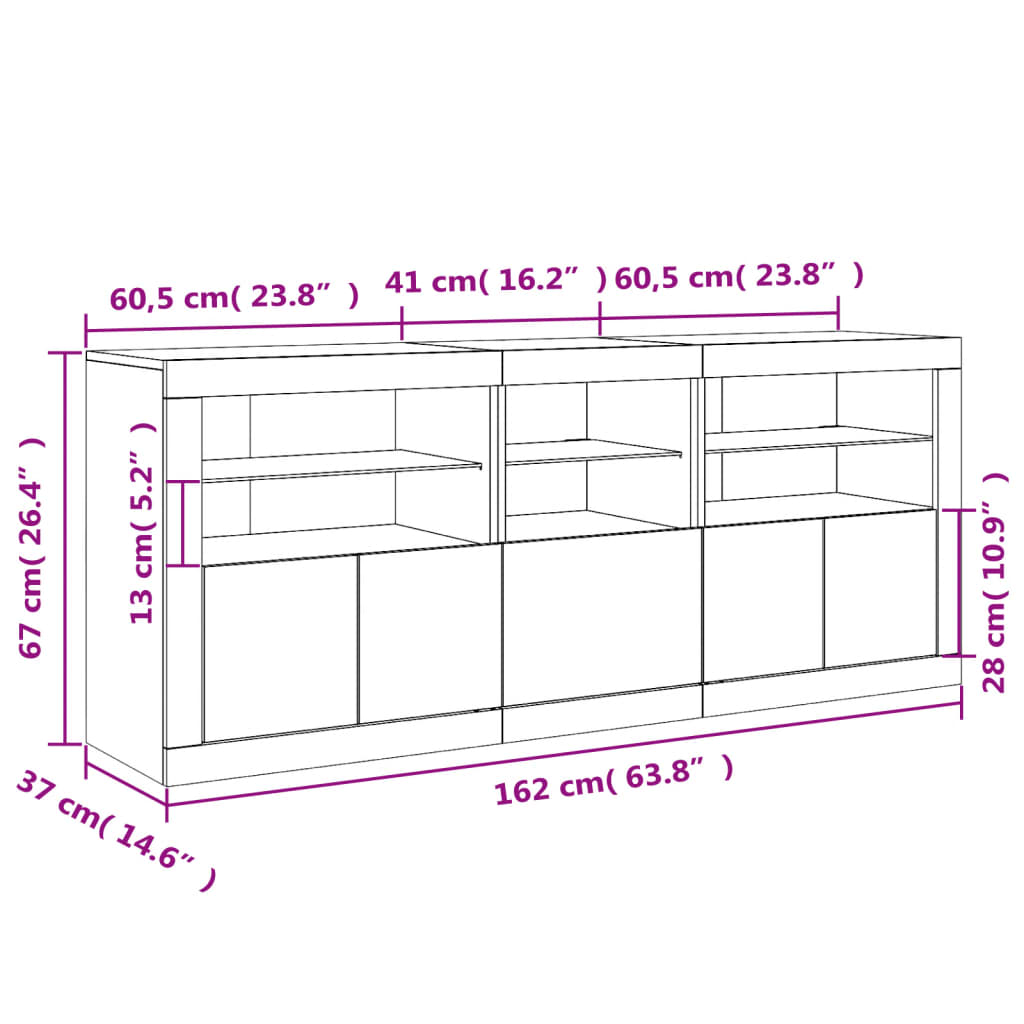 vidaXL Aparador con luces LED blanco 162x37x67 cm