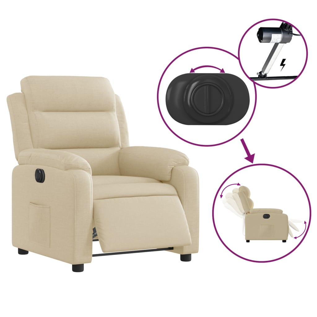 vidaXL Sillón reclinable eléctrico de tela crema