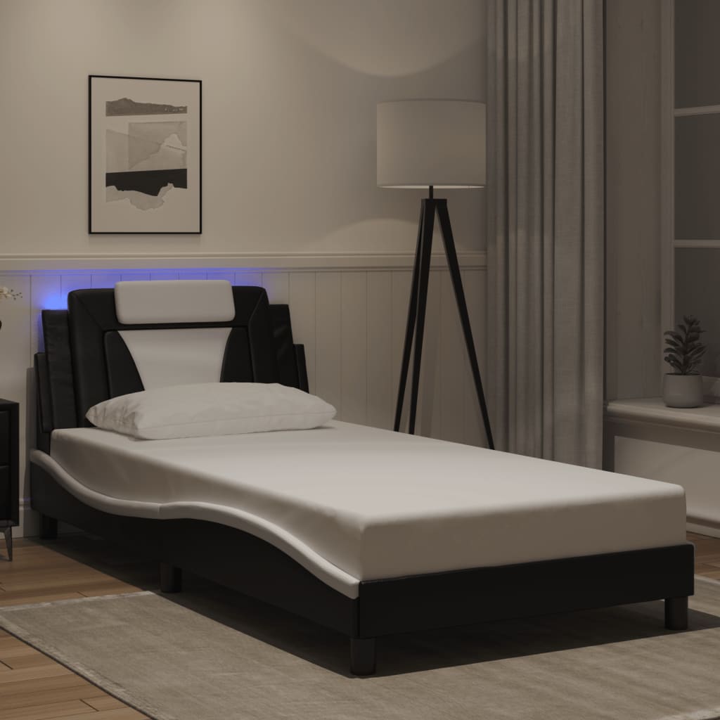 vidaXL Estructura cama con LED cuero sintético negro blanco 100x200 cm