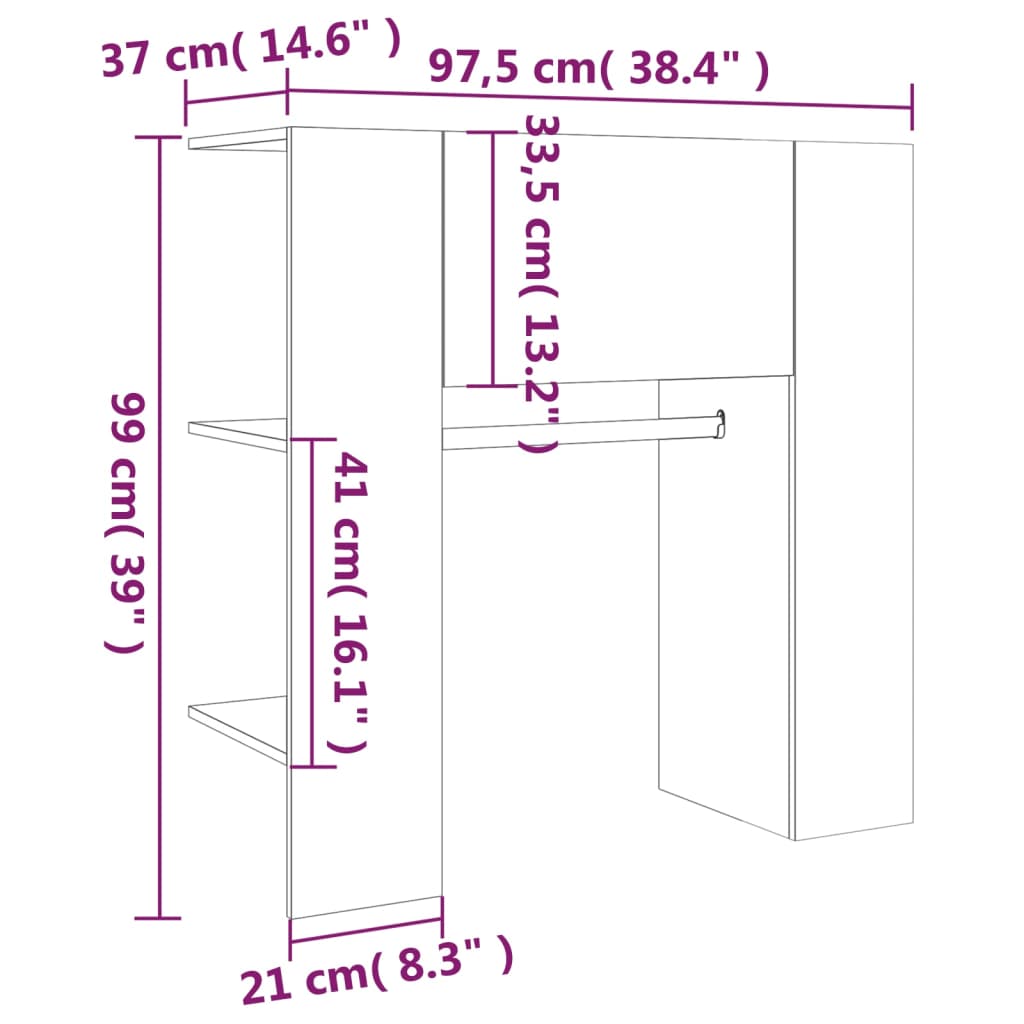 vidaXL Mueble recibidor madera ingeniería roble ahumado 97,5x37x99 cm