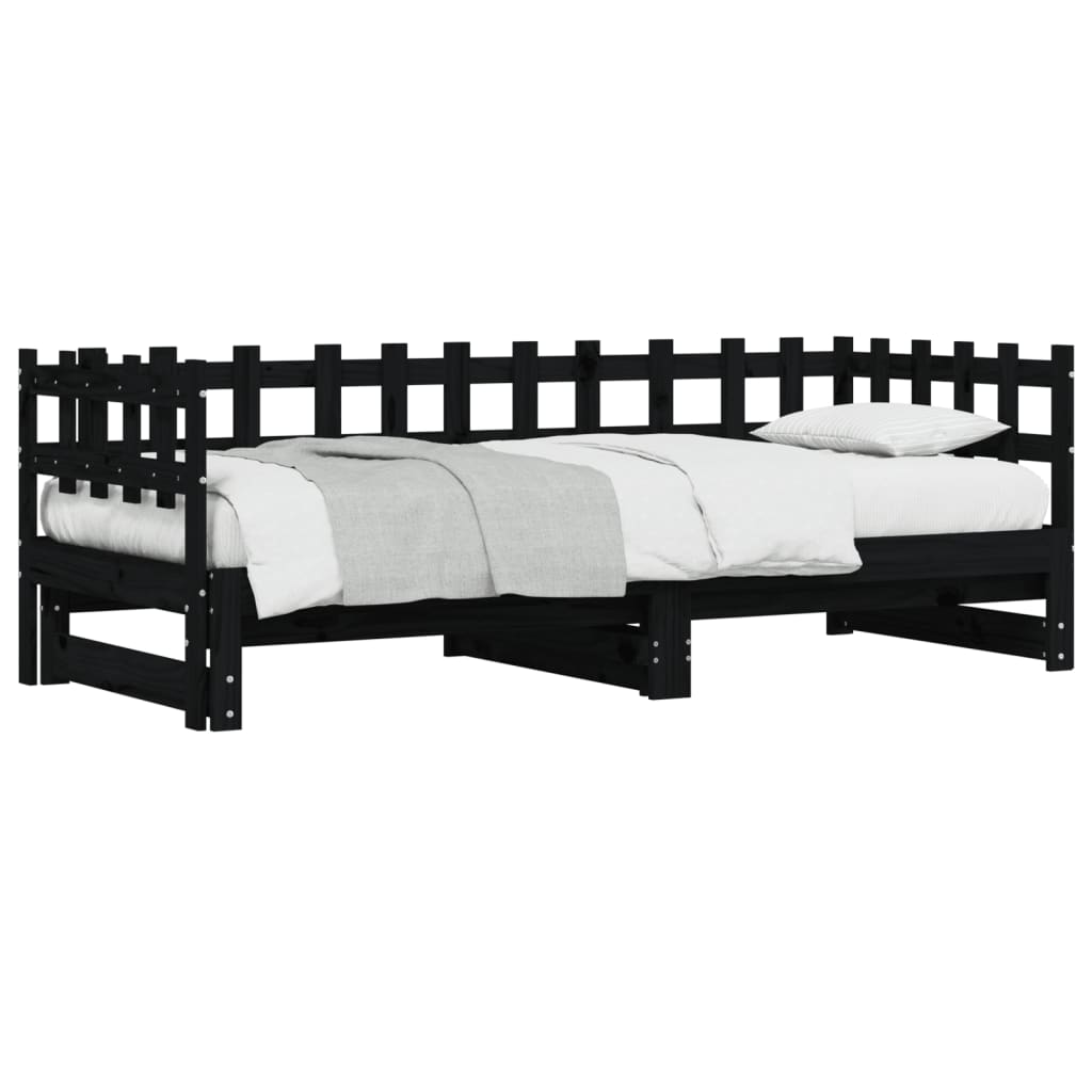 vidaXL Sofá cama extraíble madera maciza de pino negro 2x(90x200) cm