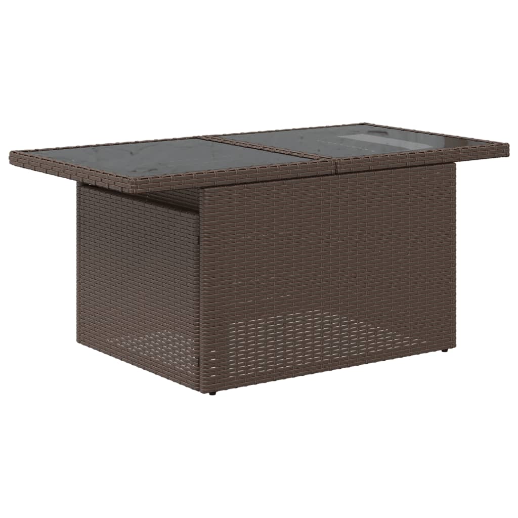 vidaXL Mesa de jardín superficie vidrio ratán PE marrón 100x55x73 cm