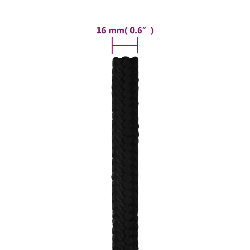 vidaXL Cuerda de trabajo poliéster negro 16 mm 100 m