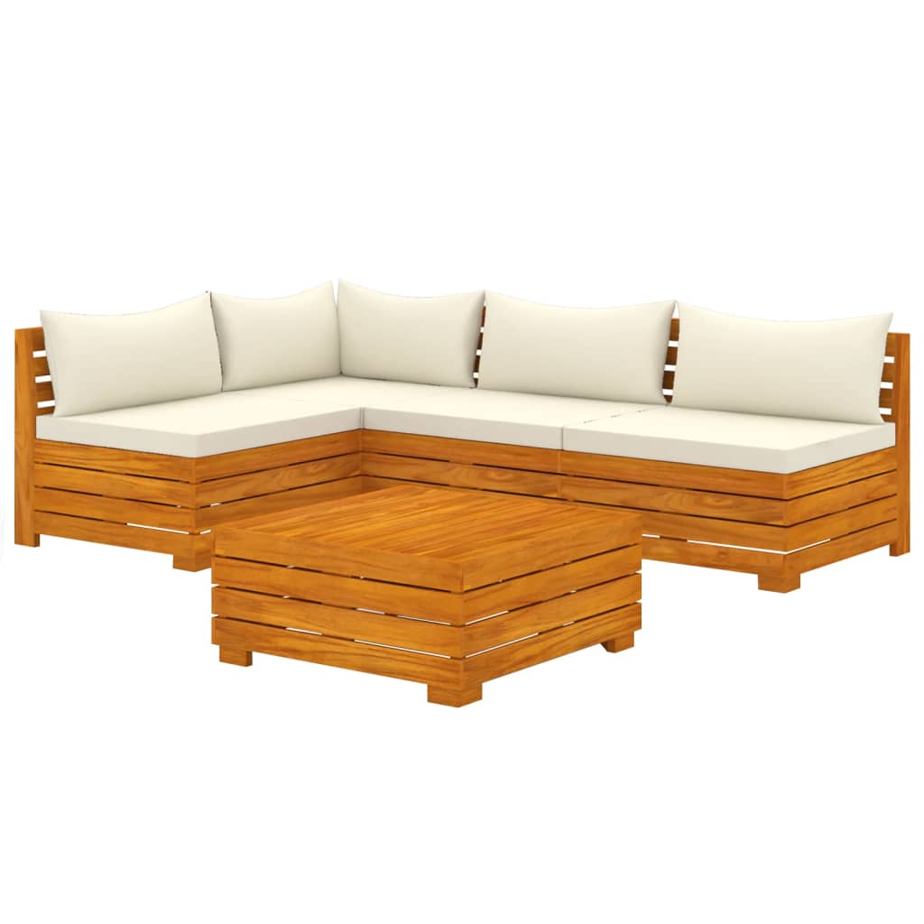 vidaXL Muebles de jardín 5 piezas con cojines madera maciza de acacia