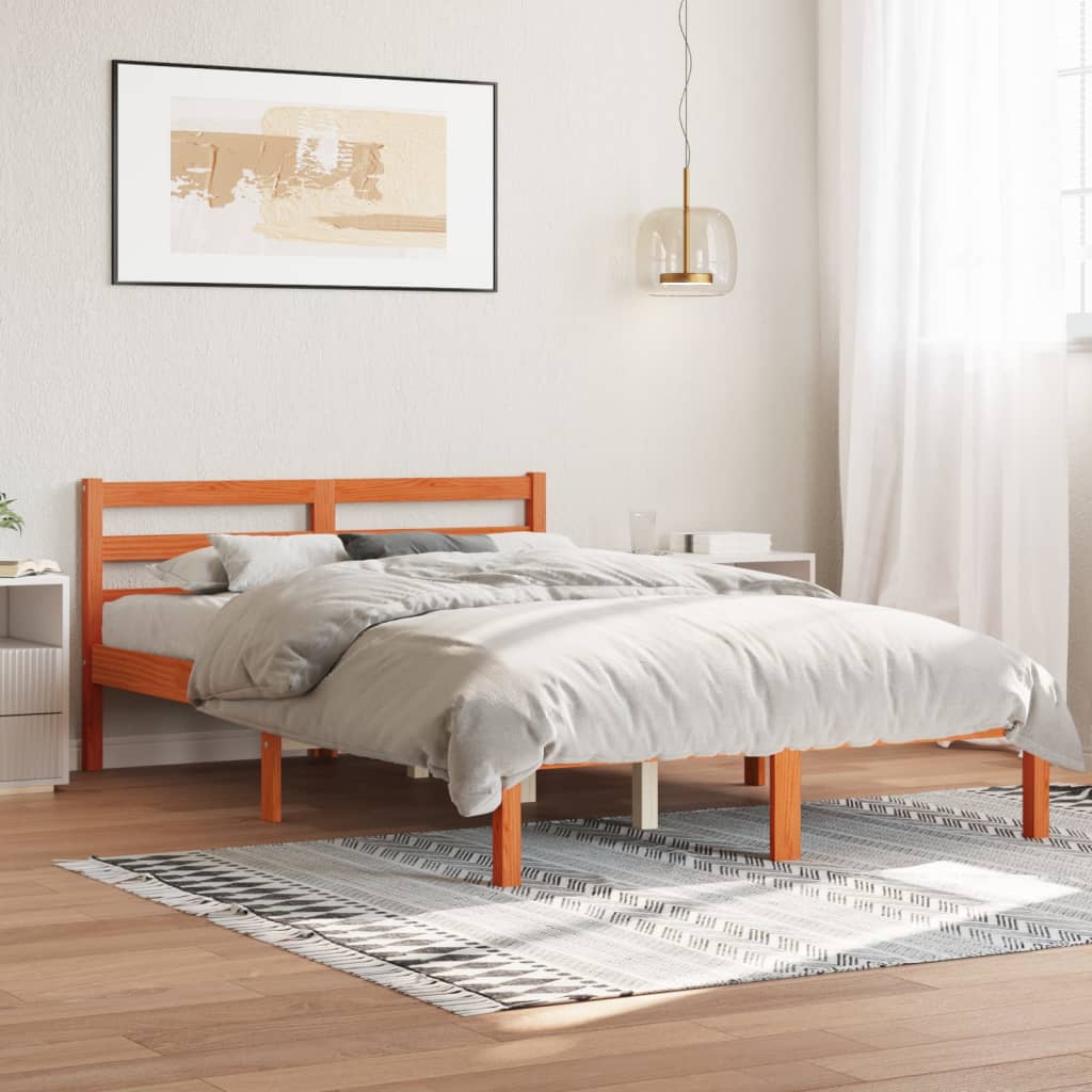 vidaXL Cama sin colchón madera maciza de pino marrón cera 120x200 cm