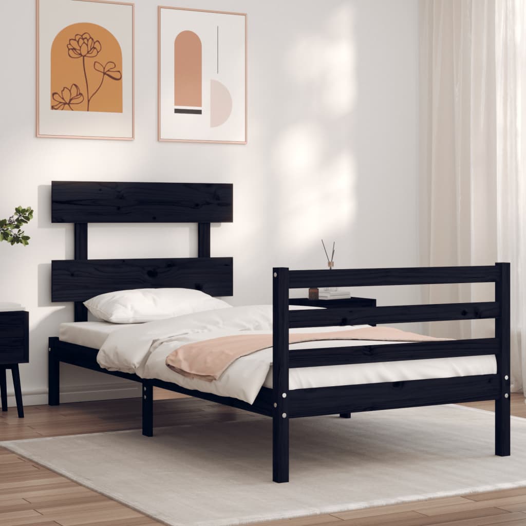 vidaXL Estructura de cama con cabecero madera maciza negro 90x200 cm