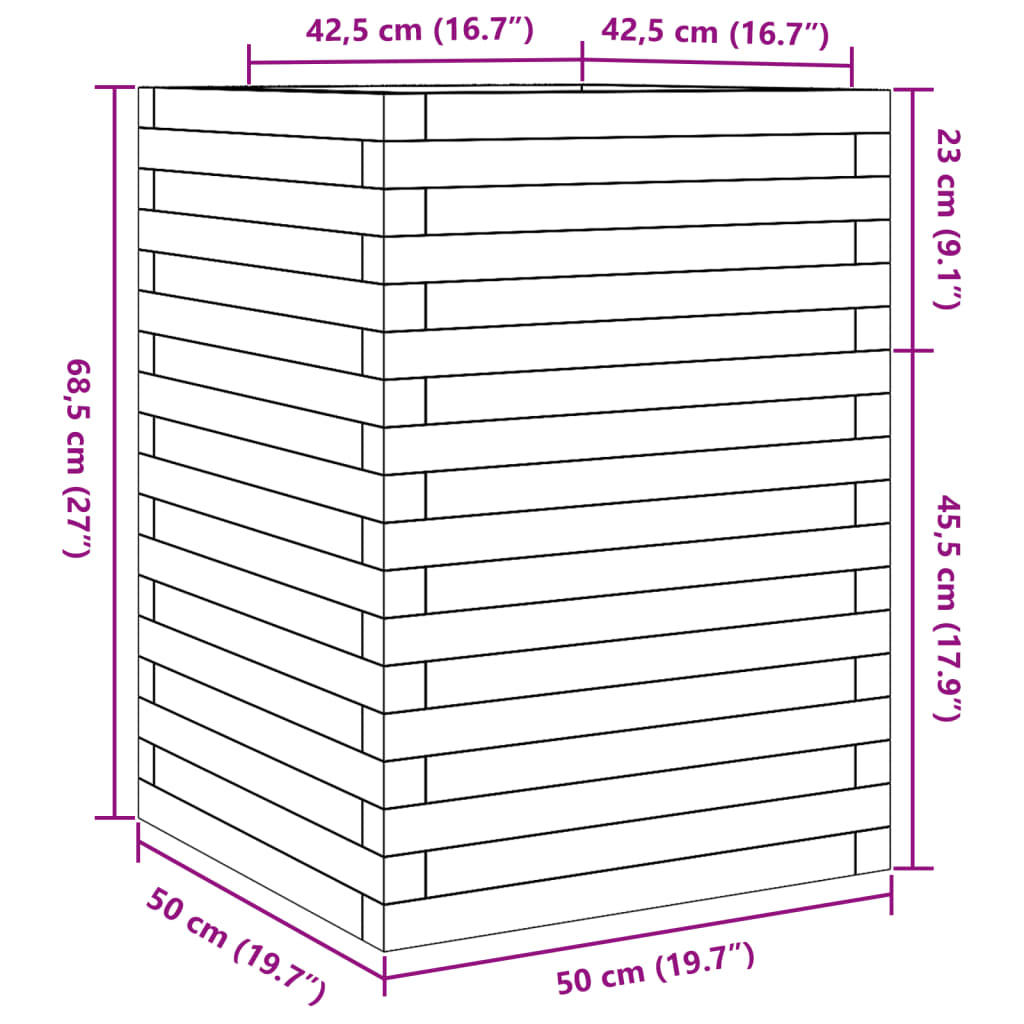 vidaXL Jardinera madera de pino impregnada 50x50x68,5 cm