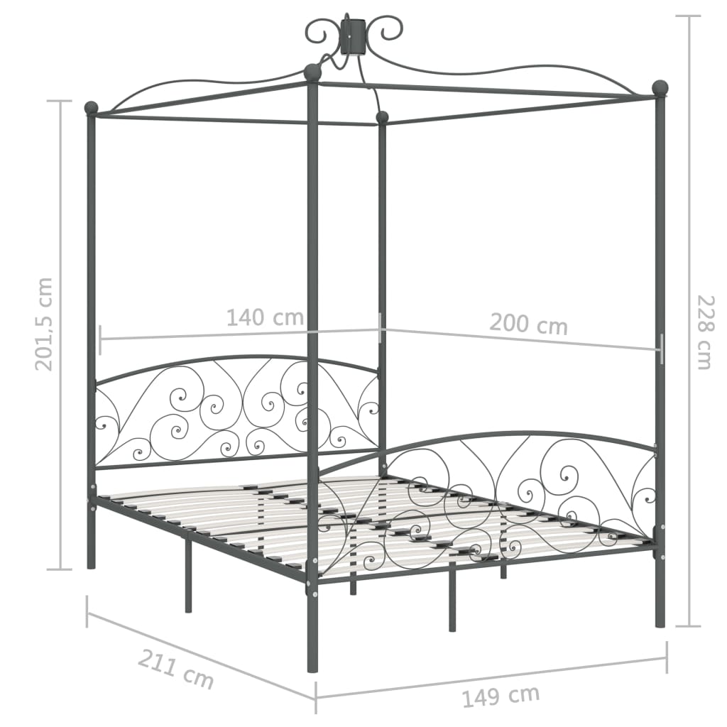 vidaXL Estructura cama con dosel sin colchón metal gris 140x200 cm