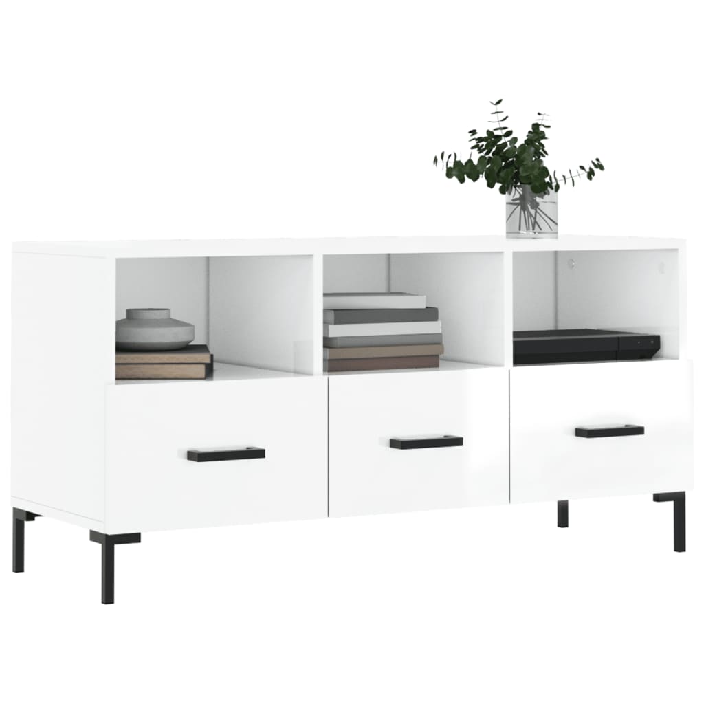 vidaXL Mueble de TV madera contrachapada blanco brillo 102x36x50 cm