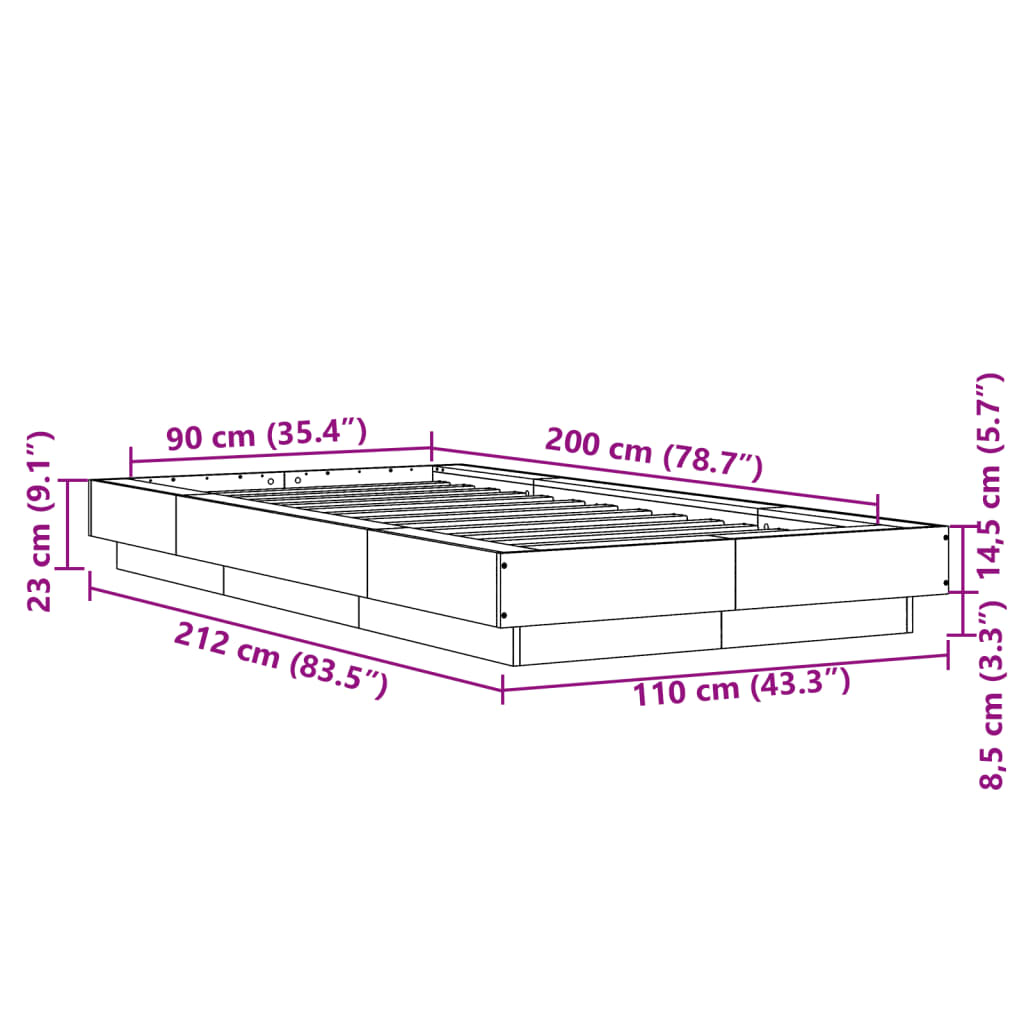 vidaXL Estructura de cama madera de ingeniería negra 90x200 cm