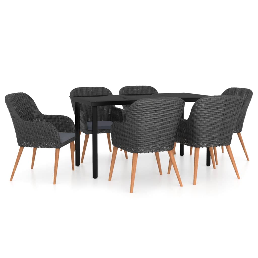 vidaXL Juego de comedor de jardín 7 piezas con cojines negro