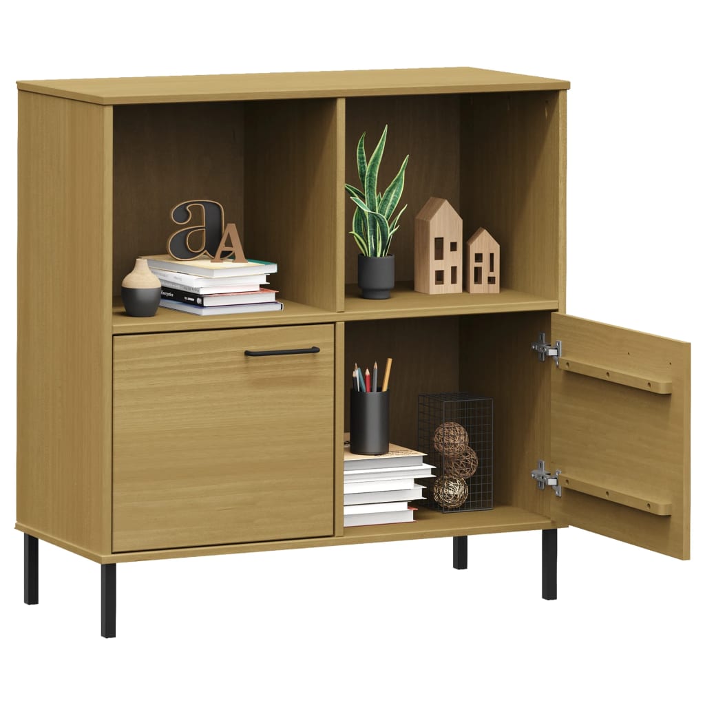 vidaXL Librería patas de metal OSLO madera maciza marrón 90x35x90,5 cm