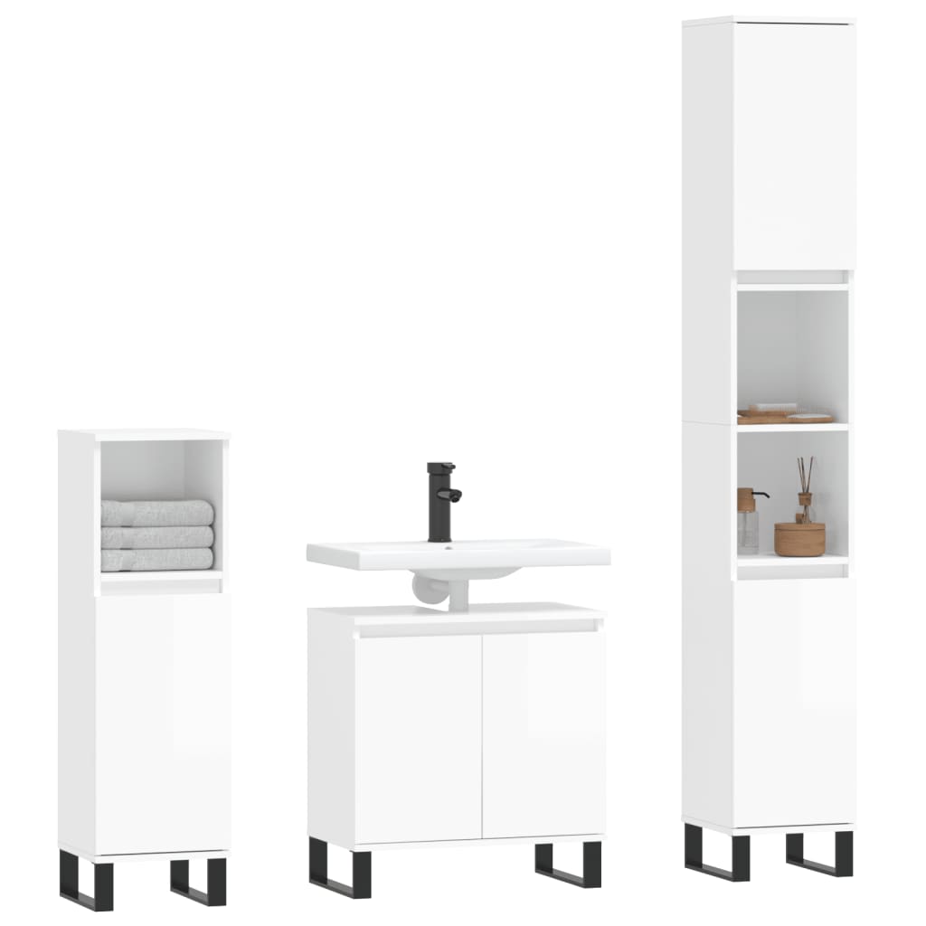 vidaXL Set de muebles baño 3 pzas madera contrachapada blanco brillo