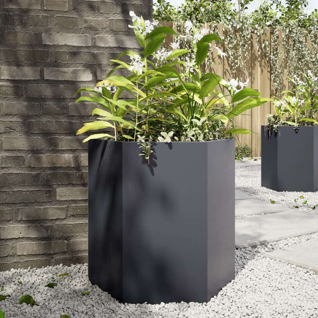 vidaXL Jardinera hexagonal acero gris antracita 46x40x45 cm