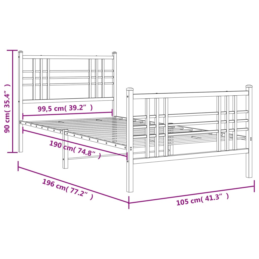 vidaXL Estructura cama sin colchón con estribo metal blanco 100x190 cm