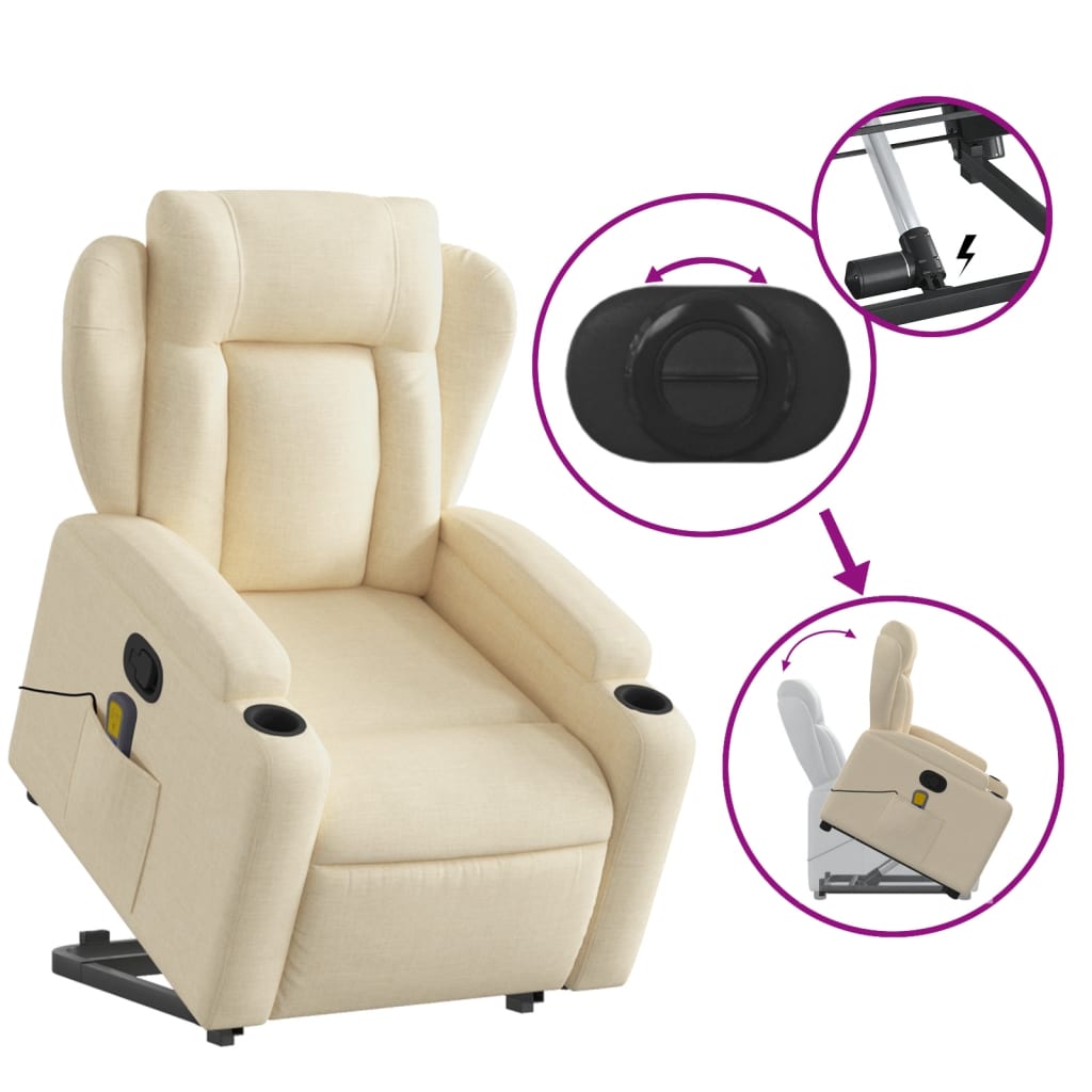 vidaXL Silla de masaje reclinable de pie de tela color crema