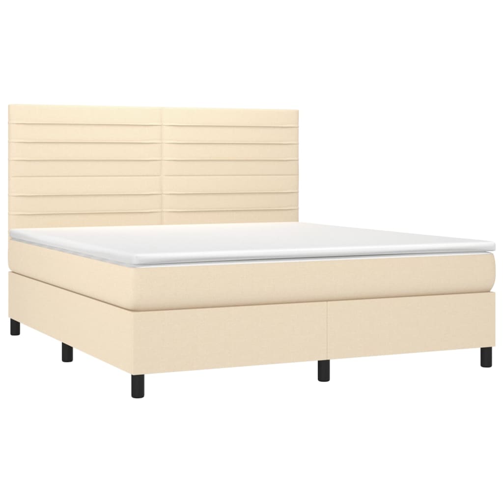 vidaXL Cama box spring colchón y luces LED tela crema 180x200 cm