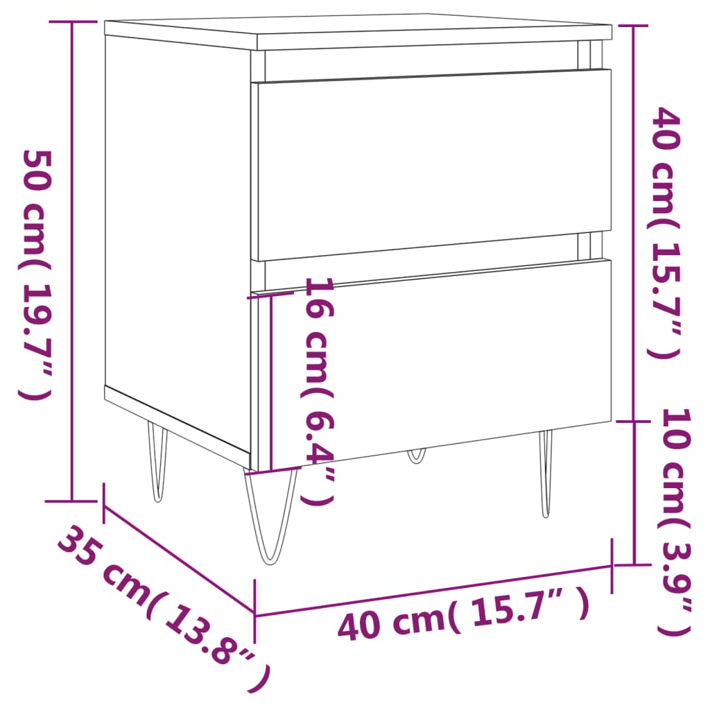 vidaXL Mesitas noche 2 uds madera ingeniería roble Sonoma 40x35x50 cm