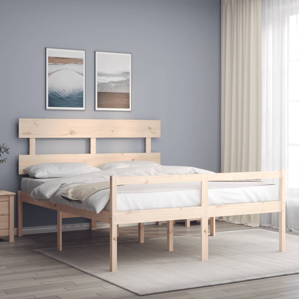 vidaXL Cama para personas mayores con cabecero madera maciza 160x200cm